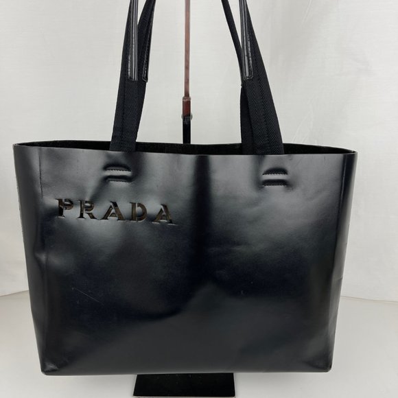 Prada Handbags - Prada Italian Smooth Black Leather Tote - Authenticity Certified